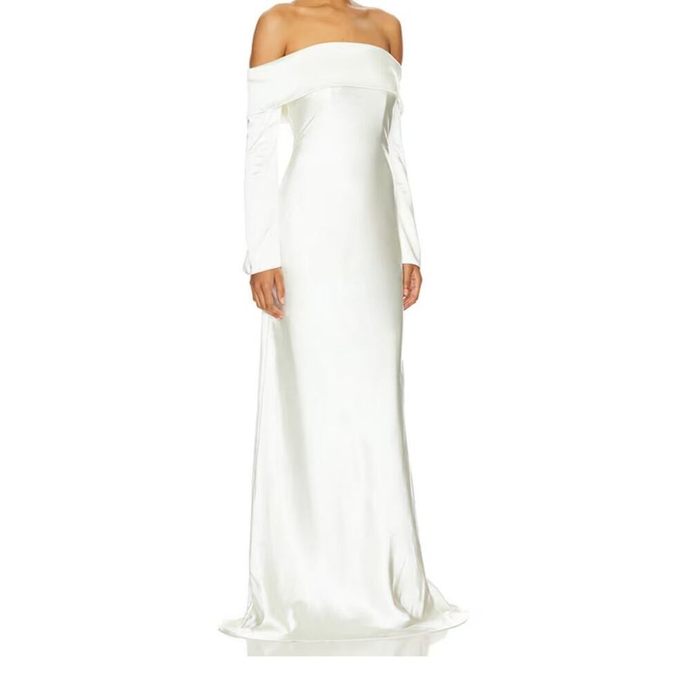NWT MISHA Bianca Off Shoulder Long Sleeve Gown in Antique Ivory Size Large